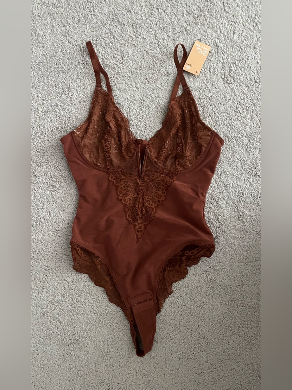 Lace Trim Bodysuit in Rich Rust